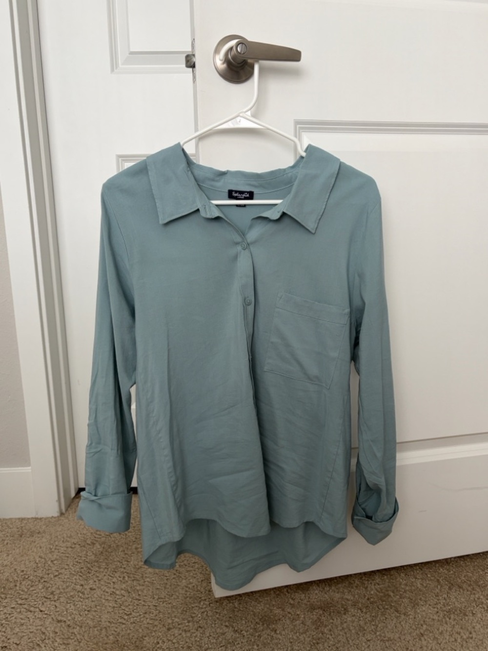 Splendid Long-Sleeve Button Front Top in Sage Blue